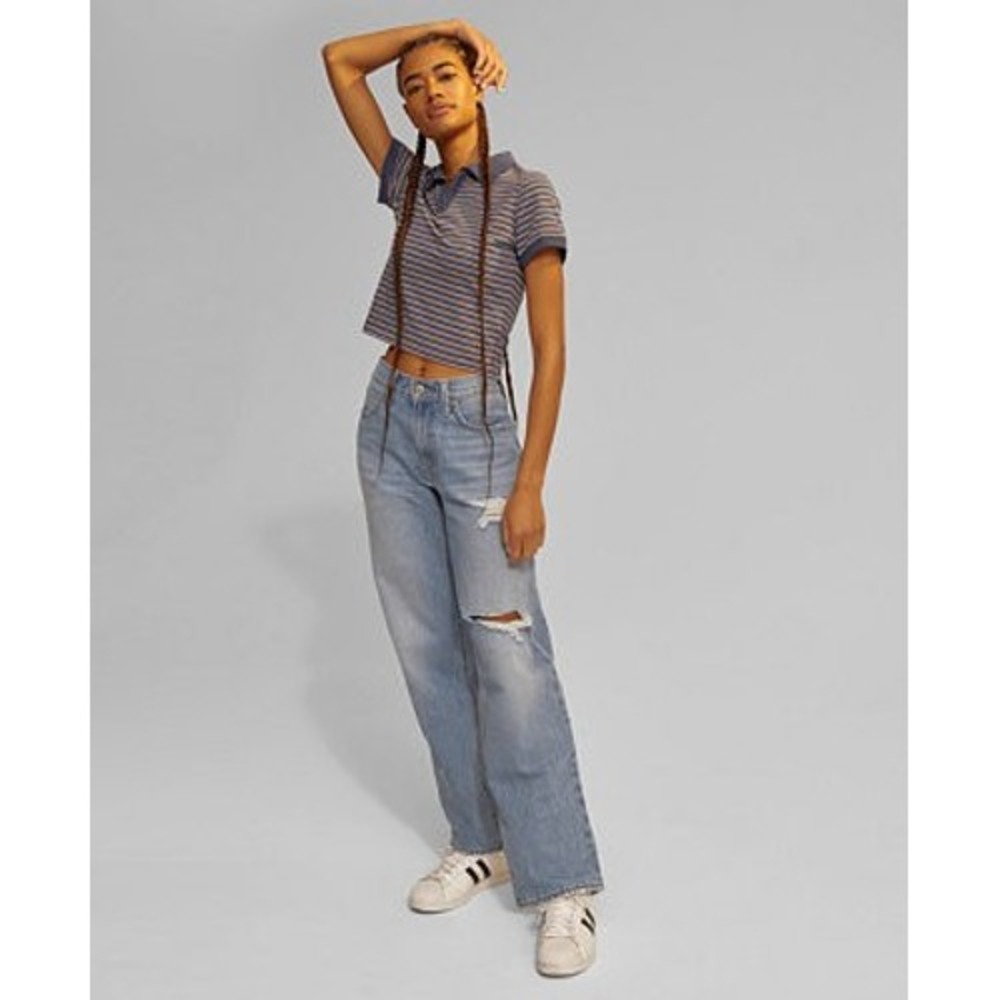 Free People x Levi's Distressed Mid Rise '94 Baggy Jean Blue Women's Size 28 NWT